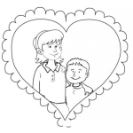 Dibujo para colorear Tarjeta Dia De La Madre Dibujo De Mama E Hijo En Un Corazon Para Pintar Y Colorear