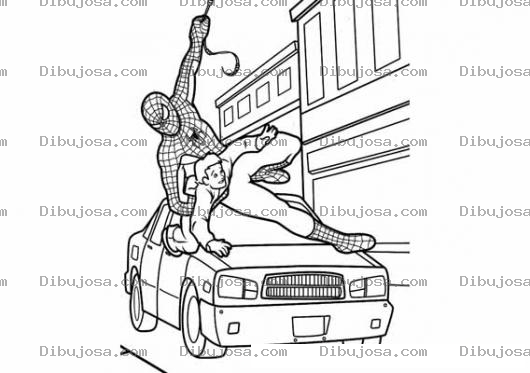 Dibujo para colorear Dibujo De Hombre Arana Rescatando A Un Muchacho Para Pintar Y Colorear