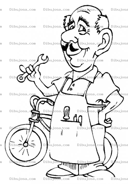 Dibujo para colorear Taller De Bicicletas Dibujo De Un Mecanico De Bicicletas Para Pintar Y Colorear