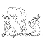 Dibujo para colorear Inditos En Fogata Dibujo De Una Pareja De Indigenas Haciendo Humo Para Pintar Y Coloerar Indito E Indita