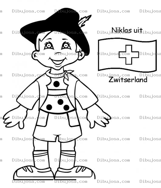 Dibujo para colorear Bandera De Suiza Dibujo De Un Chico Suizo Para Pintar Y Colorear