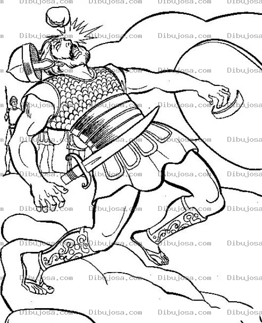 Dibujo para colorear Dibujo De Goliat Cayendo Ante La Pedrada De David Para Pintar Y Colorear