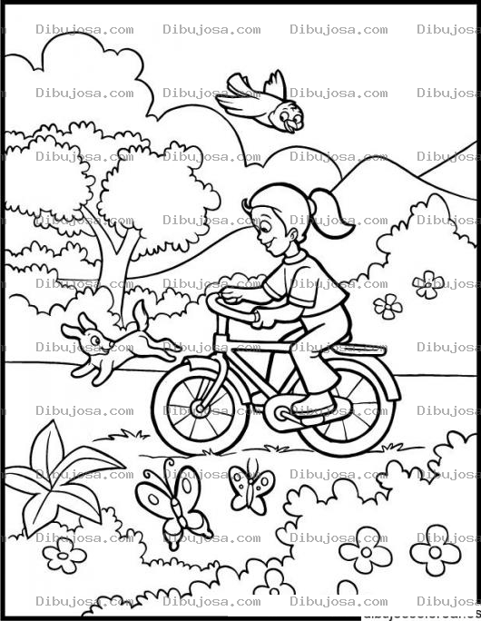 Dibujo para colorear Dibujo De Chica En Bicicleta Dando Un Paseo Por El Campo Para Pintar Y Colorear