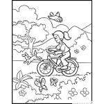 Dibujo para colorear Dibujo De Chica En Bicicleta Dando Un Paseo Por El Campo Para Pintar Y Colorear