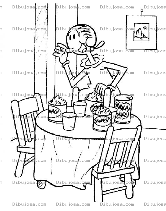 Dibujo para colorear Dibujo De Olivia Novia De Popeye Sirviendo Espinaca En La Mesa Para Pintar Y Colorear