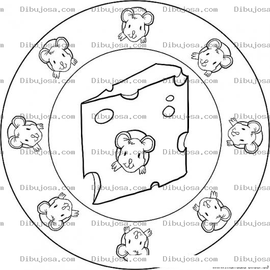 Dibujo para colorear Mandala De Ratones Y Queso Para Pintar Y Colorear