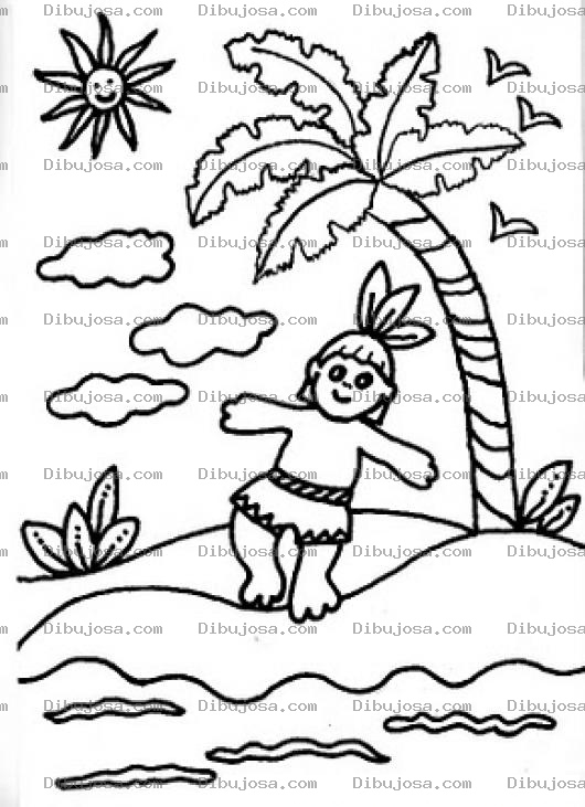 Dibujo para colorear Dibujo De Indito En Una Isla Para Pintar Y Colorear