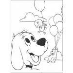 Dibujo para colorear Perro Clifor Con Sus Amigos Flotando Con Globos Para Pintar Y Colorear