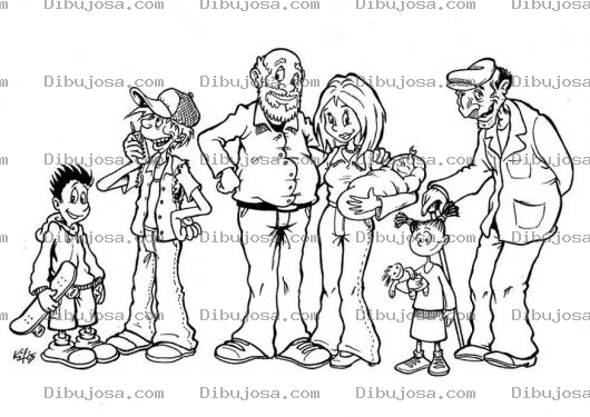 Dibujo para colorear Dibujo De Familia Completa Incluido El Abuelito Para Pintar Y Colorear