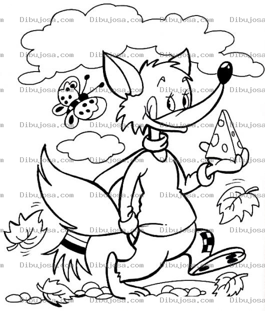 Dibujo para colorear Zorro Con Queso Para Pintar Y Colorear