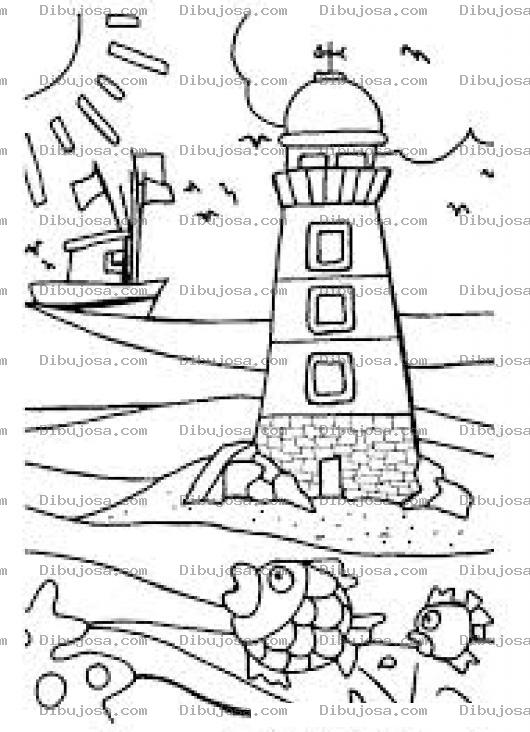 Dibujo para colorear Dibujo De Un Faro En La Playa Para Pintar Y Colorear