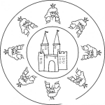Dibujo para colorear Mandala De Princesas Con Castillo Para Pintar Y Colorear