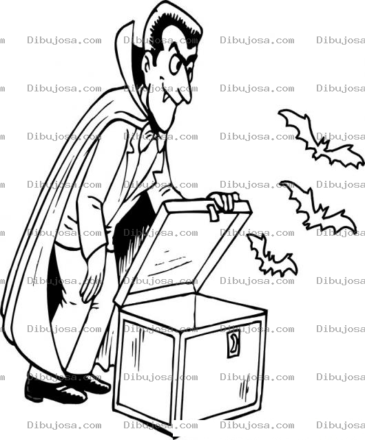 Dibujo para colorear Colorear A Dracula Soltando Murcielagos