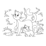 Dibujo para colorear Dibujo De Mama Gata Paseando Con Su Hijo Gatito Para Pintar Y Colorear