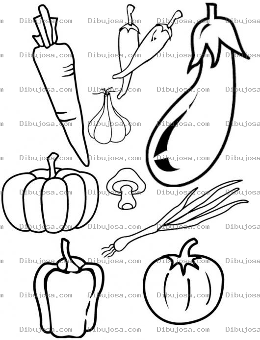 Dibujo para colorear Colorear Vegetales Dibujo De Zanahoria Ajo Chikes Berenjena Hongo Cebolla Tomate Chile Y Calabaza Para Pintar Y Colorear