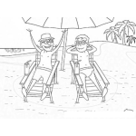 Dibujo para colorear Amigos En La Playa Dibujo De Dos Amigos Descansando En La Playa Para Pintar Y Colorear
