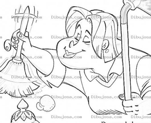 Dibujo para colorear Senora De La Limpieza Dibujo D Euna Sirvienta Sacuiendo Polvo Con Un Plumero Para Pintar Y Colorear Mucama Limpiando