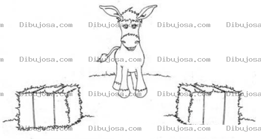 Dibujo para colorear Burro En Medio De Dos Pajas Para Colorear