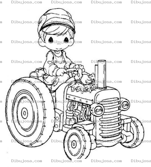 Dibujo para colorear Dibujo De Granjerito De Precious Moments Con Un Tractor Para Pintar Y Colorear Tractorista De Momentos Preciosos