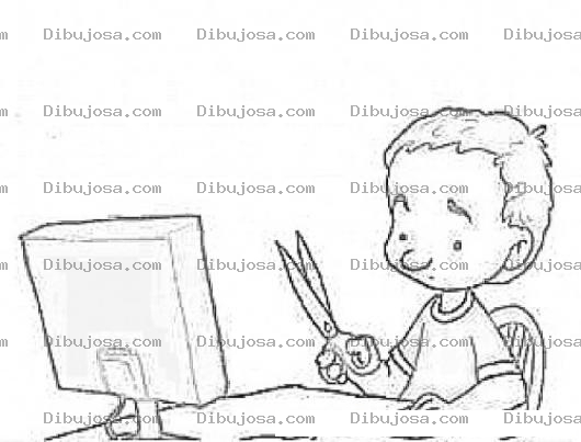 Dibujo para colorear Dibujo De Chico Con Tijeras Frente Al Ordenador Para Pintar Y Colorear Nino Con Tijera