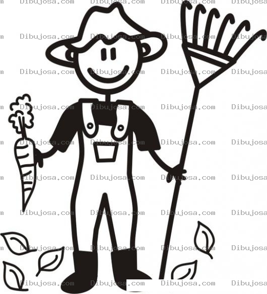 Dibujo para colorear Dibujo De Granjero Con Una Zanahoria Y Un Rastrillo Para Pintar Y Colorear