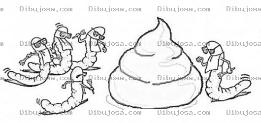 Dibujo para colorear Gusanos Comiendo Para Pintar Y Colorear Una Defecada