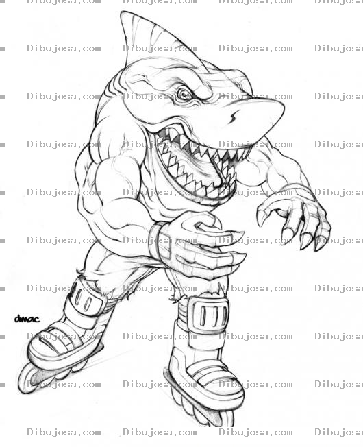 Dibujo para colorear Tiburon Patinando Dibujo De Tiburon En Patines Para Pintar Y Colorear