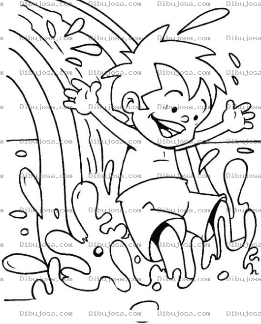 Dibujo para colorear Dibujo De Un Nino En Una Cascada Para Pintar Y Colorear