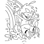 Dibujo para colorear Dibujo De Un Nino En Una Cascada Para Pintar Y Colorear