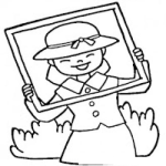 Dibujo para colorear Dibujo De Mujer Sosteniendo Un Marco De Fotos Para Pintar Y Colorear