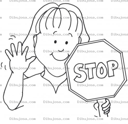 Dibujo para colorear Chica Con Signo De Stop Para Pintar Y Colorear