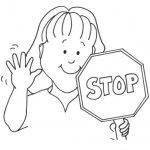 Dibujo para colorear Chica Con Signo De Stop Para Pintar Y Colorear