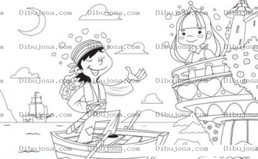 Dibujo para colorear Colorear A Romeo Y Julieta En El Mar