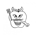 Dibujo para colorear Dibujo De Manzana Engusanada Y Malvada Para Pintar Y Colorear