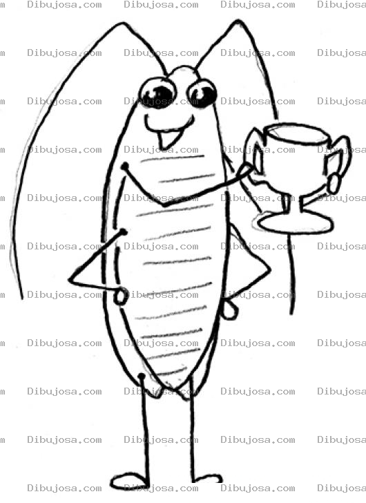 Dibujo para colorear Dibujo De Cucaracha Ganadora Sosteniendo La Copa Del Primer Lugar Para Pintar Y Colorear