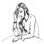 Dibujo para colorear Dibujo De Mujer Triste Preocupada Desconsolada Y Desamparada Para Pintar Y Colorear