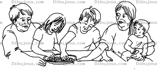 Dibujo para colorear Dibujo De Familia Pobre Cominedo Granos Para Pintar Y Colorear