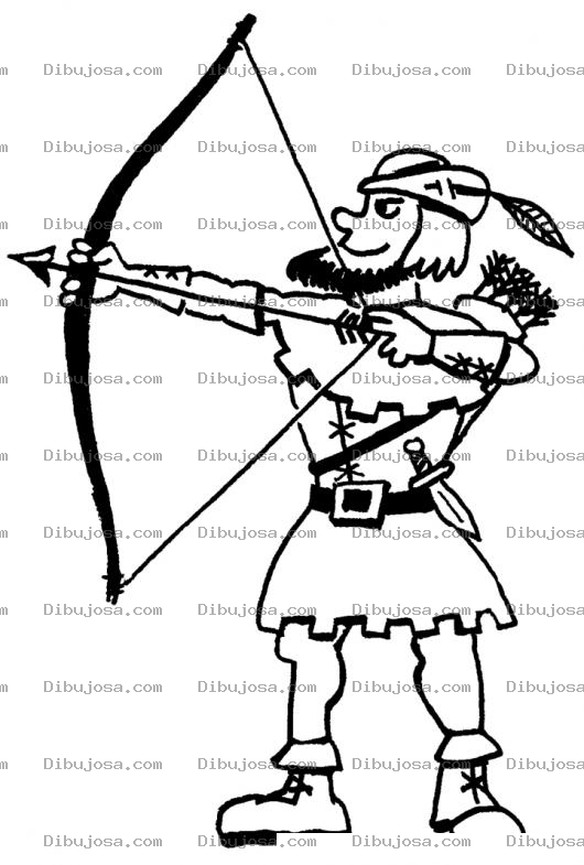 Dibujo para colorear Dibujo De Robin Hood Con Arco Y Flecha Para Pintar Y Colorear