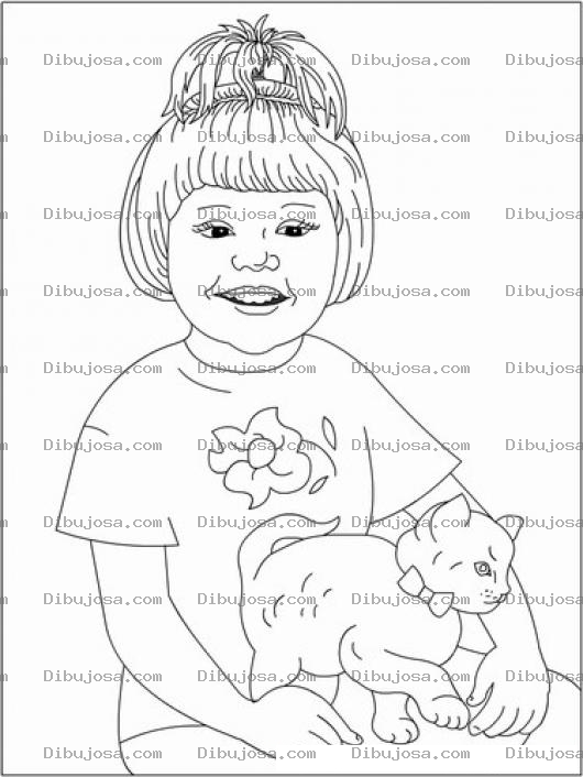 Dibujo para colorear Dibujo De Mujer Con Gato Para Pintar Y Colorear