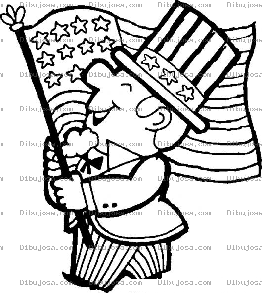 Dibujo para colorear Dibujo De Amreicano Patriota Celbrando El 4 De Julio Con La Bandera De Estados Unidos Para Pintar Y Colorear