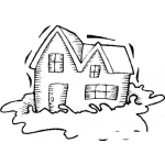 Dibujo para colorear Casa En Un Charco Dibujo De Casa Sobre Agua Para Pintar Y Colorear Casa Inundada
