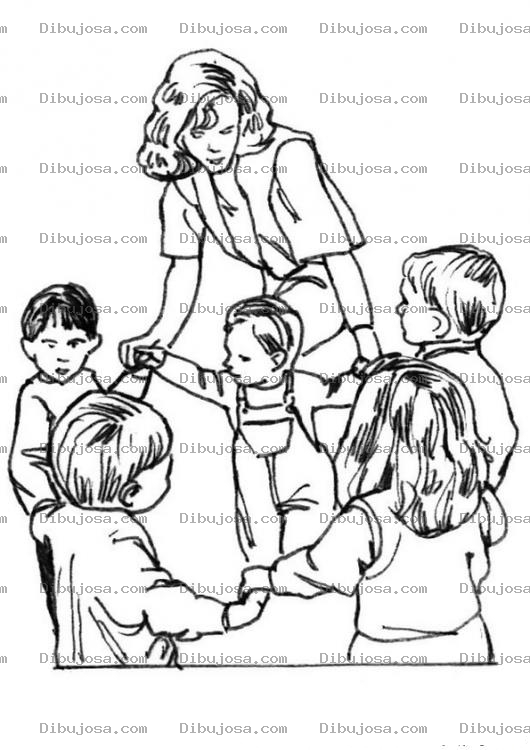 Dibujo para colorear Colorer A Maestra De Kinder Con Varios Ninos