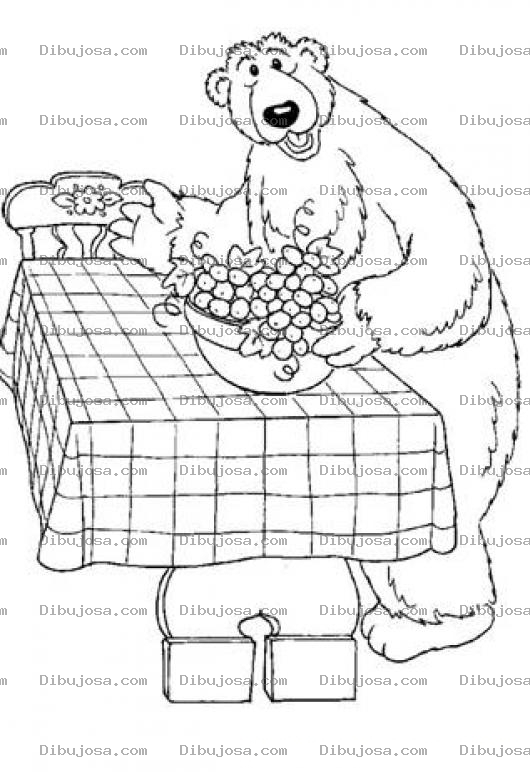 Dibujo para colorear Mama Oso Poniendo La Mesa Con Uvas Para Colorear