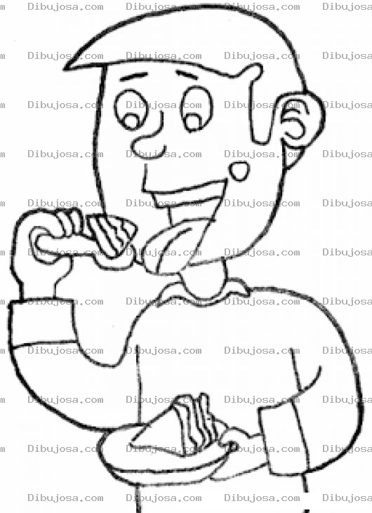Dibujo para colorear Dibujo De Hombre Comiendo Pastel Para Pintar Y Colorear