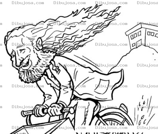 Dibujo para colorear Dibujo De Viejo Peludo En Bicicleta Para Pintar Y Colorear