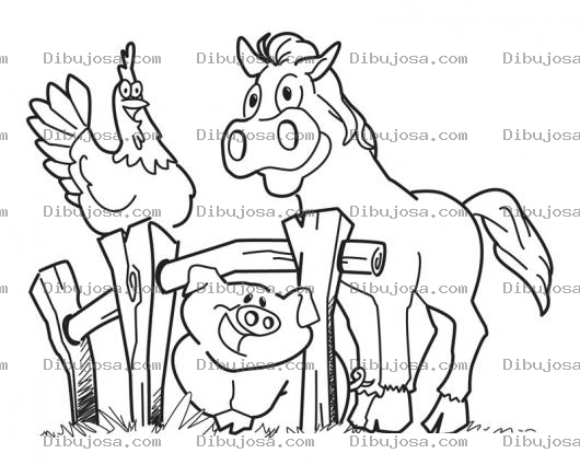 Dibujo para colorear Colorear Animales Gallina Cerdito Y Caballo