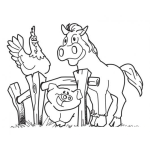 Dibujo para colorear Colorear Animales Gallina Cerdito Y Caballo