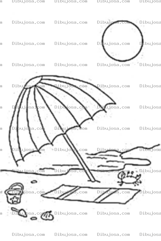 Dibujo para colorear Colorear Sombrilla Bajo El Sol En La Playa