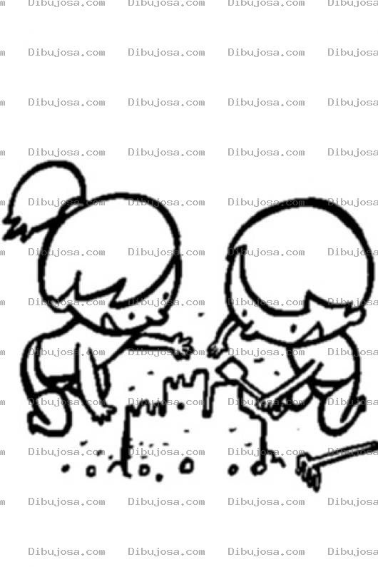 Dibujo para colorear Colorear Ninos Haciendo Un Castillo De Arena En La Playa