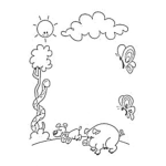 Dibujo para colorear Marco De Animalitos Culebra Perrito Cochito Y Mariposas Para Colorear